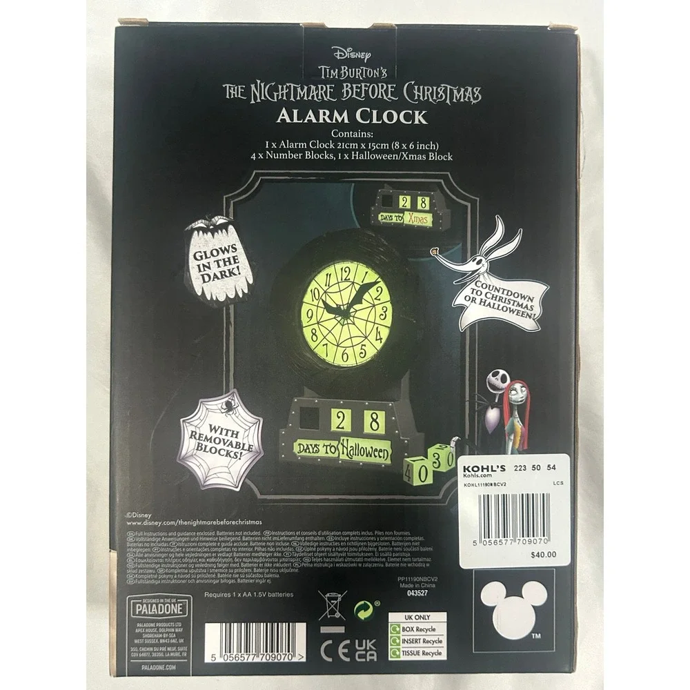 Disney Nightmare Before Christmas Alarm Clock Glow Dark Countdown Paladone #991